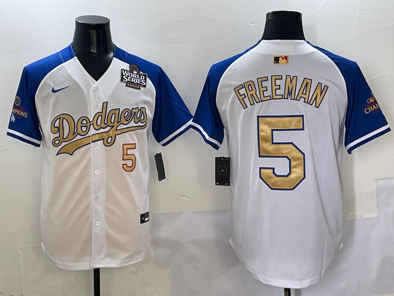 Men Los Angeles Dodgers #5 Freeman White Blue Gold Game 2025 Nike MLB Jersey style 3->houston astros->MLB Jersey